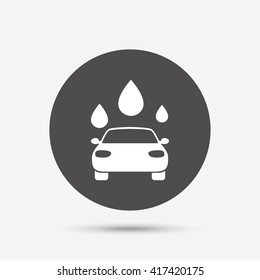 Car wash icon. Automated teller carwash symbol. Water drops signs. Gray circle button with icon. Vector