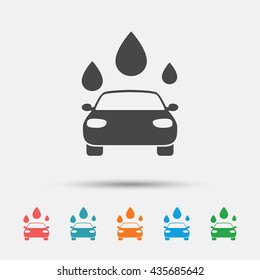 Car wash icon. Automated teller carwash symbol. Water drops signs. Graphic element on white background. Colour clean flat carwash icons. Vector