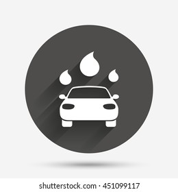 Car wash icon. Automated teller carwash symbol. Water drops signs. Circle flat button with shadow. Vector