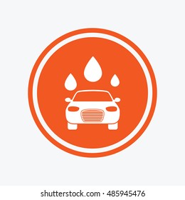 Car wash icon. Automated teller carwash symbol. Water drops signs. Graphic design element. Flat carwash symbol on the round button. Vector