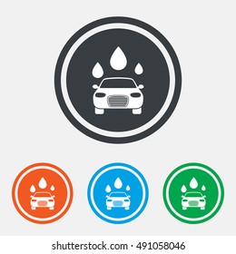 Car wash icon. Automated teller carwash symbol. Water drops signs. Graphic design web element. Flat carwash symbol on the round button. Vector