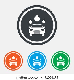 Car wash icon. Automated teller carwash symbol. Water drops signs. Graphic design web element. Flat carwash symbol on the round button. Vector