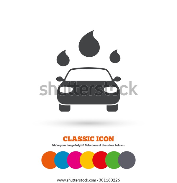 Car wash icon.\
Automated teller carwash symbol. Water drops signs. Classic flat\
icon. Colored circles.\
Vector