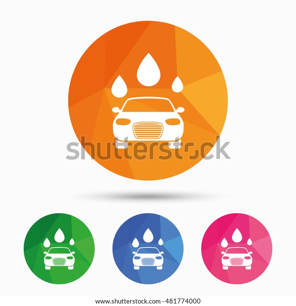 Car\
wash icon. Automated teller carwash symbol. Water drops signs.\
Triangular low poly button with flat icon.\
Vector