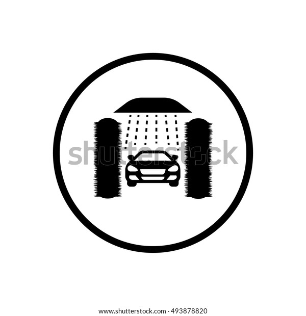 car\
wash icon, car and brushes for washing, black\
circle
