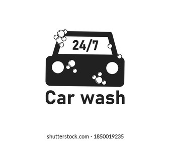 Car wash icon. Clean 24h logo. Auto servise 24/7 symbol in vector flat style.