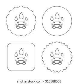 Car wash icon. Cleaning station with water drops sign. Flat circle, star and emblem buttons. Labels design. Vector
