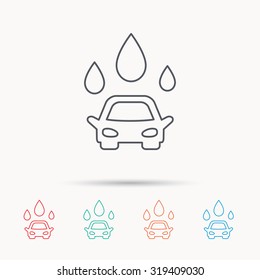 Car wash icon. Cleaning station with water drops sign. Linear icons on white background. Vector
