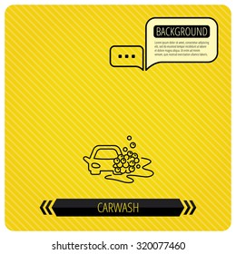 Car wash icon. Cleaning station sign. Foam bubbles symbol. Chat speech bubbles. Orange line background. Vector