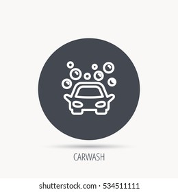 Car Wash Icon. Cleaning Station Sign. Foam Bubbles Symbol. Round Web Button With Flat Icon. Vector