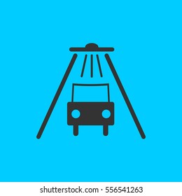 Car wash icon flat. Simple vector black pictogram on blue background