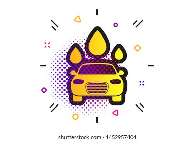 Car wash icon. Halftone dots pattern. Automated teller carwash symbol. Water drops signs. Classic flat carwash icon. Vector