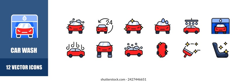 Car wash icon set. Flat style. Vector icons