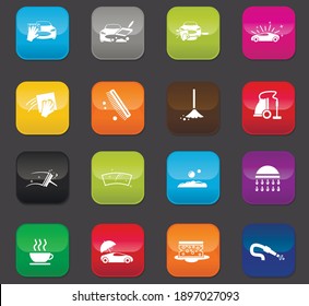 Car wash icon set for web sites and user interface. Colored buttons on a dark background