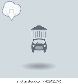 Car wash. icon with shadow. Cloud of download with arrow.
