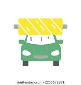 Car wash icon. Vehicle cleanliness, logotype for company and organization. Car care, workshop and cleaning. Soap and water, wet yellow roller. Cartoon flat vector illustration