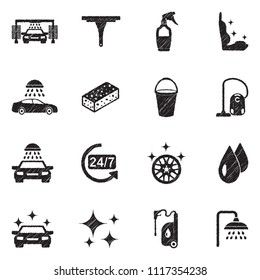 Car Wash Icons. Black Scribble Design. Vector Illustration.
