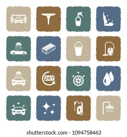 Car Wash Icons. Grunge Color Flat Design. Vector Illustration. 
