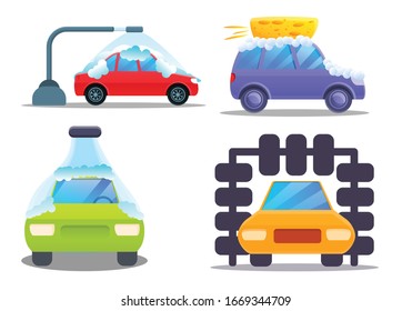 Car wash icons set. Cartoon set of car wash vector icons for web design