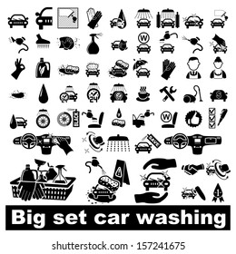 Car wash icons set on white - vector illustration