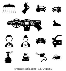 Car wash icons set on white - vector illustration