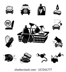 Car wash icons set on white - vector illustration