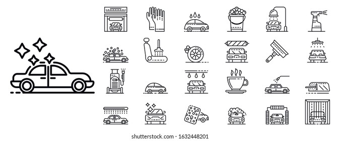 Car wash icons set. Outline set of car wash vector icons for web design isolated on white background