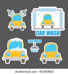 Car wash icons set. vector car wash sticker collection. vector car wash logo template