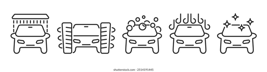 Conjunto de iconos de lavado de coches. Concepto de Vector de lavado de coches para el Web. Ilustración vectorial.