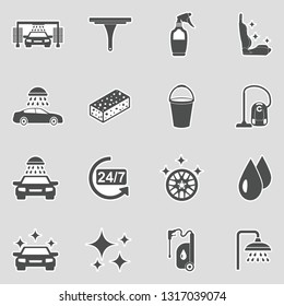 Car Wash Icons. Sticker Design. Vector Illustration.