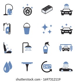 Car Wash Icons. Two Tone Flat Design. Vector Illustration.