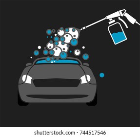 Car wash image. Vector illustration of a car body repair process. Automotive concept useful for a pictogram, icon, logotype or signboard design. Transportation collection in gray and blue color.