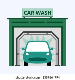 Car wash isolated on blue background, business concept vector illustration