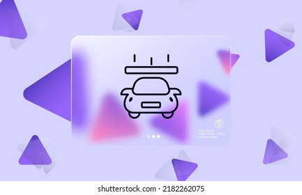 Car wash line icon. Clean, water, wipe, vehicle inspection, tire, wheel, fix, repair, auto mechanic, detergents, cleaning materials. Technology concept. Glassmorphism. Vector line icon for Business.