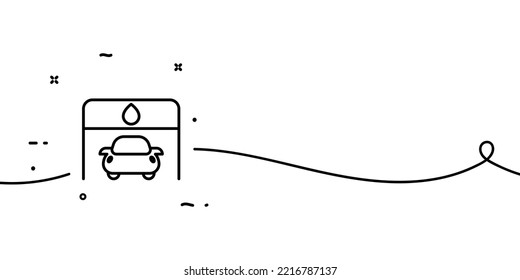 Car wash line icon. Cleaning, water drop, vehicle interior, seats, clean, detergent, hose, worker, automobile, tire fitting. Service concept. One line. Vector line icon for Business and Advertising.