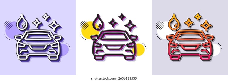 Car wash line icon. Halftone dotted pattern. Gradient icon with grain shadow. Clean auto sign. Shiny transport symbol. Line car wash icon. Various designs. Vector