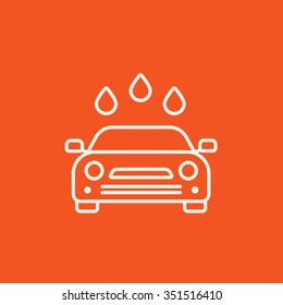 Car Wash Line Icon For Web, Mobile And Infographics. Vector White Icon Isolated On Red Background.