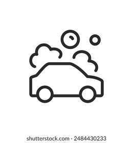 Car wash, linear style icon. Car with soap bubbles. Editable stroke width