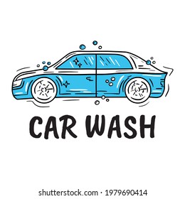 Car wash logo with bubbles in Doodle style