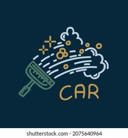 Car wash logo in color. Cleaning the glass of the transport icon. Vector linear illustration of car cleaning. Vector illustration