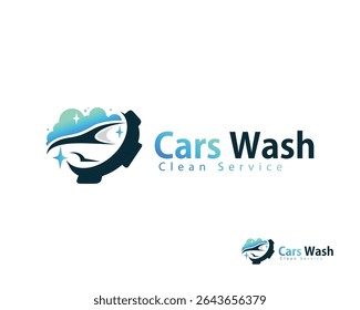 carro lavar logo criativo design conceito serviço limpo engrenagem ícone