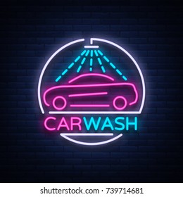 Car Wash Logo Design Emblem Neon Stock Vector (Royalty Free) 739714681