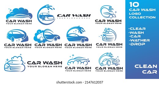 Car Wash Logo Designs Concept Vector, Automotive Cleaning Icon Set Logo Template