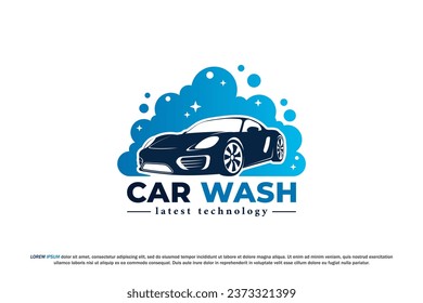 car wash logo with foam and bubble with cute style modern sedan