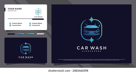 Car Wash Logo Inspiration With Line Art Style And Business Card Design Premium Vector