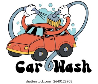 car wash logo retro style cartoon . vector illustration  