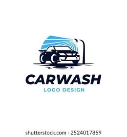 Car wash logo with soap foam water spray in flat vector design style