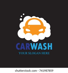 Car Wash Logo Template Design. Foam on car, flat simple design.