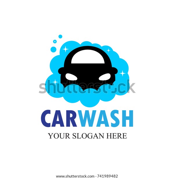 Car Wash Logo Template Design. Foam on car, flat\
simple design.