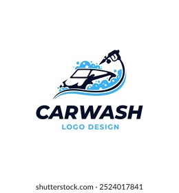 Car wash logo with water spray in flat vector design style